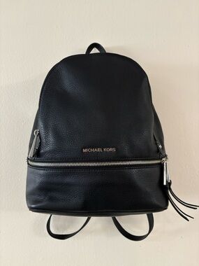 Michael Kors Black Leather Zip-Front Backpack
